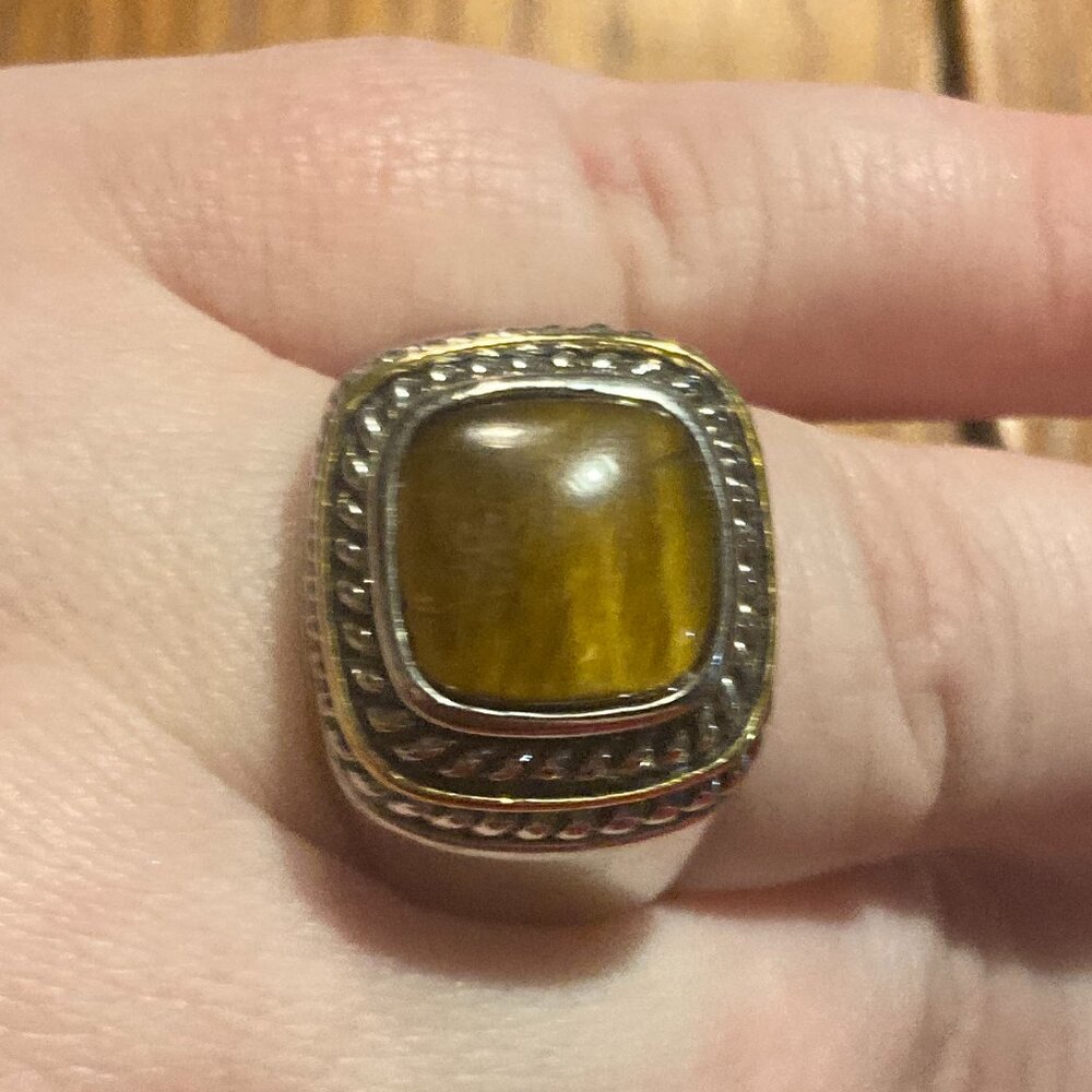 Vintage Unisex  Silver and Gold Tigers Eye Ring Size 9